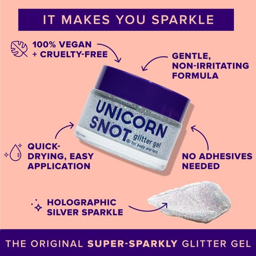 Unicorn Snot Face & Body Glitter Gel - Cosmetic-Grade Holographic Glitter - Stocking Stuffers for Women, Gifts for Teen Girls - Safe for Face, Easy Application & Removal -Silver Glitter, 1.7oz (Disco)