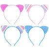 AMCAMI Sequin Cat Ears Headband 4 Pcs Birthday Girl Headband Cat Birthday Headdband Shiny Cat Ear Headband Cat Party Decorations Cat Party Favors Hair Accessories for Women