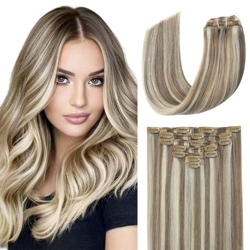 EYEFULL STELL Clip in Hair Extensions Real Human Hair 16 inch 120g 7PCS Natural Straight Remy Ash...