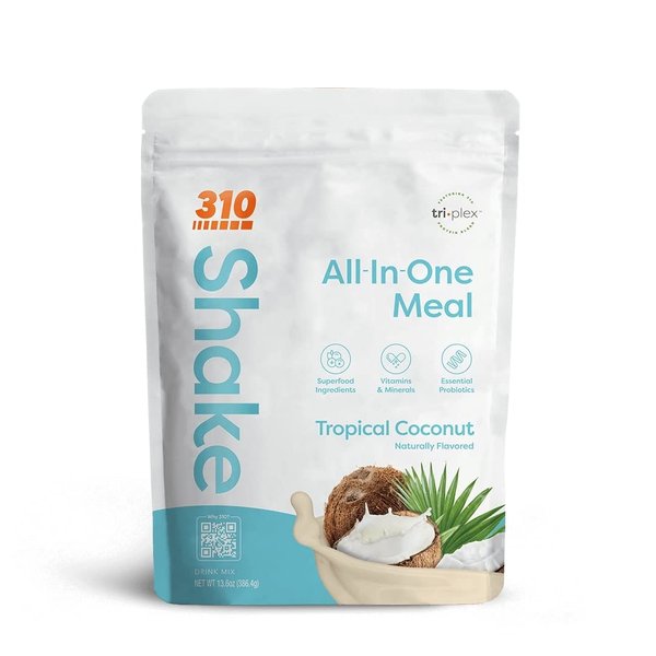 310 Nutrition - All In One Meal Replacement Shake - Fiber Rich Vegan Superfood Blend - Natural Sweeteners - Low Carb Shake, Keto & Paleo Friendly - Gluten Free - 26 Essential Vitamins & Minerals (Tropical Coconut, 14 Servings)