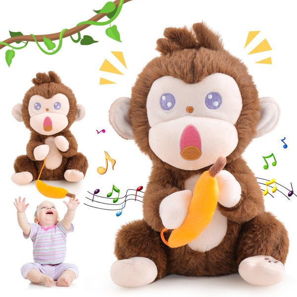 Emoin Monkey Stuffed Animals The Playful Monkey Interactive Toy, Angry Monkey Plush Don't Take His Banana Interactive Monkey Banana Realistic Plush Kids Toy
