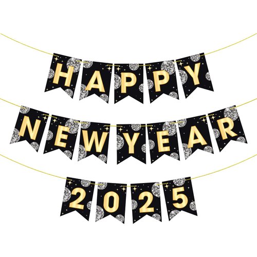 YQUQWN Happy New Year Banner 2025, No DIY 10 Feet Disco New Years Decorations, Happy New Year Sign 2025, NYE Party Supplies New Years Props, New Years Eve Party Supplies, Happy Holidays Banner