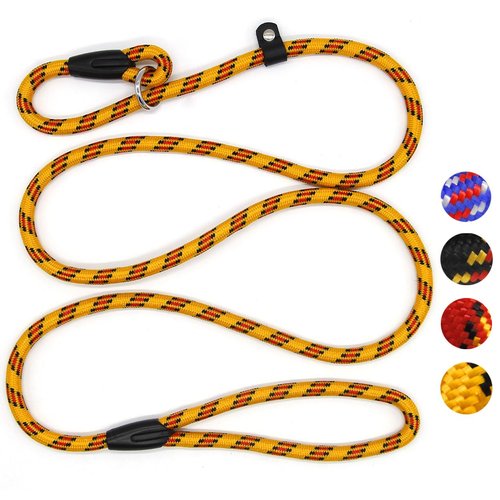 Coolrunner Dog Rope Leash, 5 FT Pet Slip Lead, Dog Training Leash, Standard Adjustable Pet Nylon Leash for Small Medium Dogs 10-80 lb Walking(Yellow)