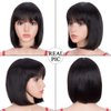 Spotlight 8 Inch Straight Bob Wig with Bangs Human Hair 180% Density Short Bob Human Hair Wigs with Bangs None Lace Front Wigs Brazilian Straight Hair Wig for Black Women Natural Black