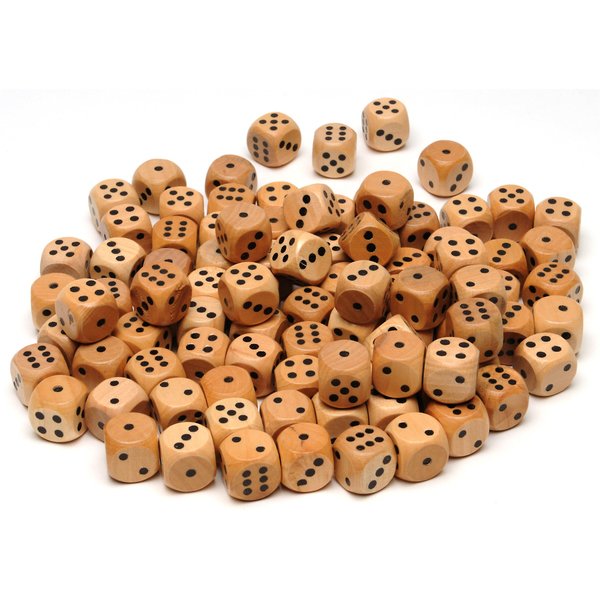 WE Games Wooden Dice Set with Rounded Corners - Pack of 100 Bulk Dice, 16mm Dice, Black Pips for Board Games, Gaming Dice Sets, Standard 6 Sided Dice Set for Adults