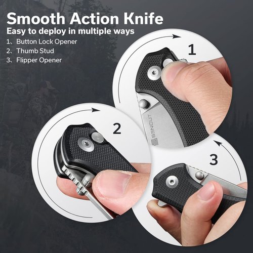 SENCUT Crowley Pocket Knife Button Lock Folding Knife for EDC, Black G10 Handle Satin D2 Blade Foldable Small Knife with Clip, Everyday Carry Knife for Men Women Indoor Outdoor Gift S21012-4