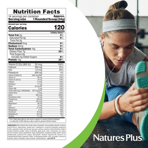 NaturesPlus SPIRU-TEIN WHEY Shake, Vanilla - 1.05 lb - Whey Protein Powder - with Spirulina, Vitamins & Minerals - Gluten Free - 14 Servings