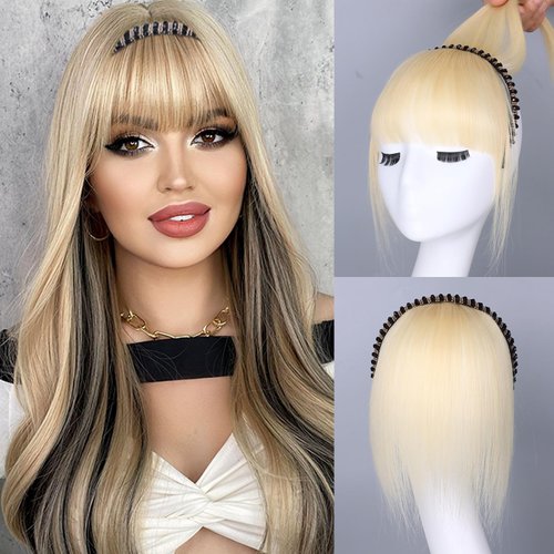 Yargel Hair Platinum Blonde Human Hair Toppers with Rhinestone Band for Women Hairpiece for Thinning Hair Clip in Bangs with Band Straight (Platinum Blonde 60#)