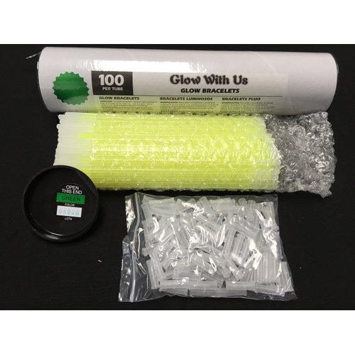 Glow Sticks Bulk Wholesale Bracelets, 100 8” Green Glow Stick Glow Bracelets, Bright Color, Glow 8-12 Hrs, 100 Connectors Included, Glow Party Favors Supplies, Sturdy Packaging, GlowWithUs Brand