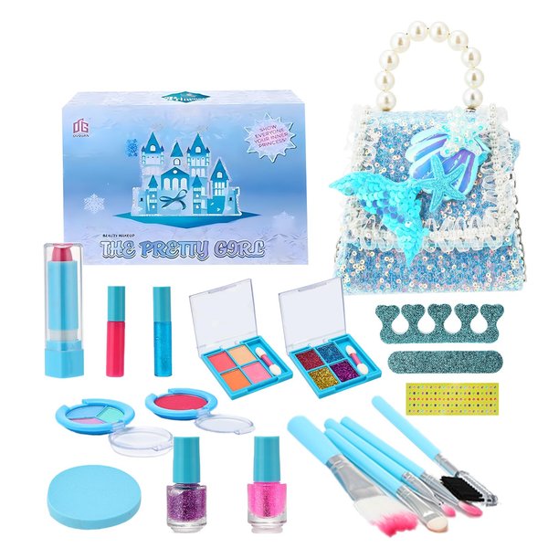 Pretend Makeup for Toddlers, 21 Pcs Makeup Set for Girls with Cosmetic Bag, Real Washable Princess Mermaids Christmas Birthday Gifts Toy for Little Girl 3 4 5 6 7 8 Years Old Kids
