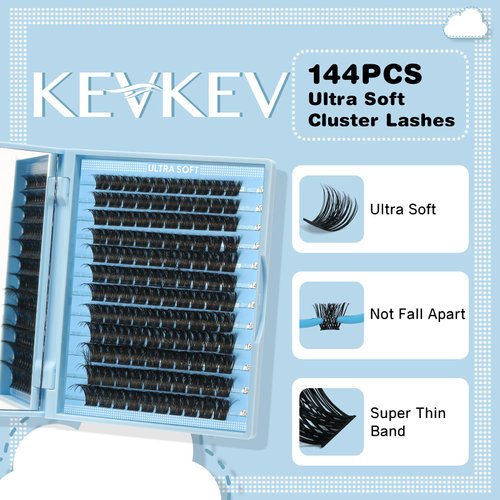 Lash Clusters 144 Pcs Cluster Lashes Fluffy Eyelash Clusters DIY Cluster Eyelash Extensions(Nougat,D-10-18mix)