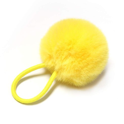 SUSULU Furry Hair Elastic Bands Faux Rabbit Fur Pompom Hair Ties Scrunchies for Women, Rubber Band with 5cm Ball Ponytail Holder Accessories Pack of 12pcs (Yellow)