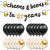 40th Birthday Decorations for Men, 40 Birthday Decorations with 40 Inch Gold 40 Number Balloons, Cheers to 40 Years Banner,Fringe Curtains and Cups Foil Balloons