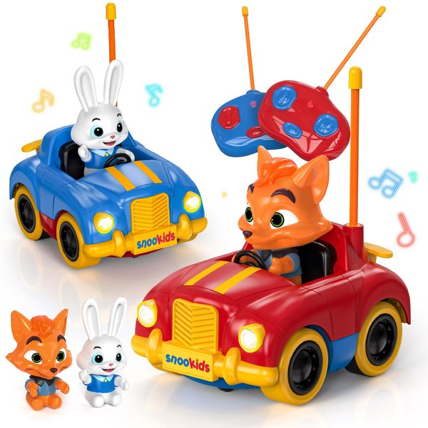 snookids 2 Pack Remote Control Cars for Toddlers and Kids with Detachable Figures, Lights and Music, Toys for Boys and Girls Age 3 4 5 6 Year Old