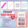 Coffin Press on Nails Medium Dark Pink French Tip Fake Nails Press ons, Full Cover Flase Nails with Glitter Flower Designs Artificial Long Acrylic Glue on Nails for Women 24 Pcs