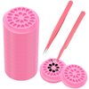 200 Pieces False Eyelashes Glue Holders Pink Flower Shape Glue Pallet Pad with Straight and Curved Tip Tweezers for Eyelash Extension False Lash Application Tools
