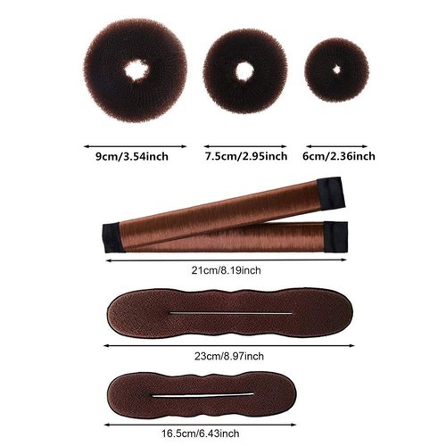 iFlyMars Hair Accessories Set - Foam Sponge Bun Shapers, Magic French Twist Clip, Snap Bun Makers, Elastic Bands, and Hair Pins (Brown)