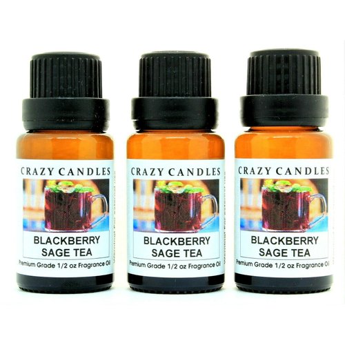 Crazy Candles BlackBerry Sage Tea 3 Bottles 1/2 FL Oz Each (15ml) Premium Grade Scented Fragrance Oil