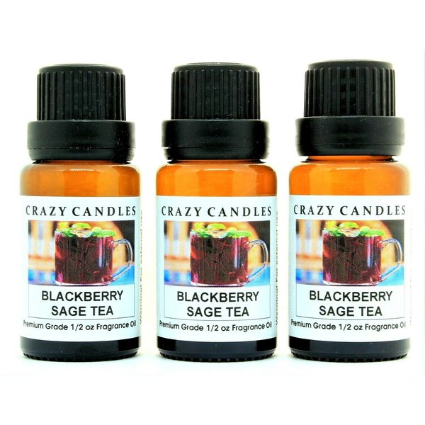 Crazy Candles BlackBerry Sage Tea 3 Bottles 1/2 FL Oz Each (15ml) Premium Grade Scented Fragrance Oil