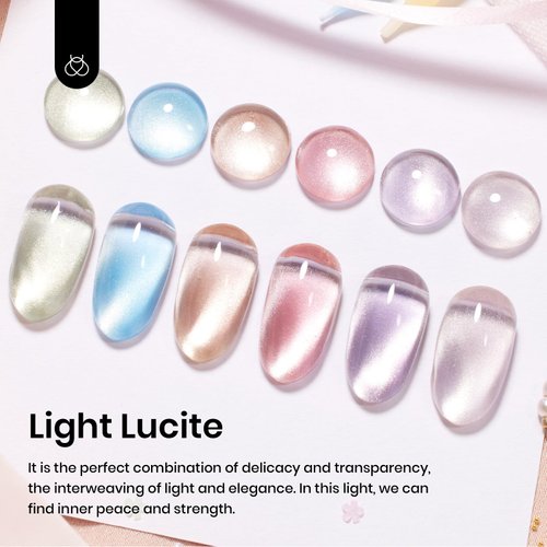 Beetles Cat Eye Gel Nail Polish Set, 6 Colors Jelly Pink Translucent Blue Green Purple Light Lucite Collection Sheer Gel Polish Soak Off LED Nail DIY Art Salon At Home Gifts for Women