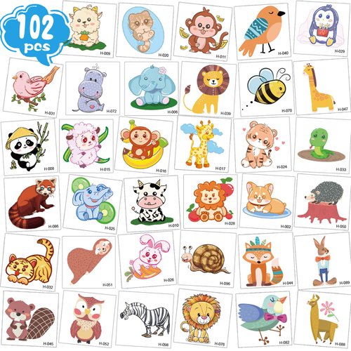 Animal Temporary Tattoos for Kids Party Supplies, Temp Tattoo Stickers for Kids Girls Boys Birthday Party Favors Activities