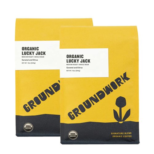 Groundwork Certified Organic Whole Bean Coffee, Lucky Jack, 12 oz Bag (Pack of 2)