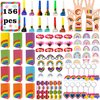 Leesgel 156pcs Art Rainbow Party Favors for Kids, Tie Dye Rainbow Birthday Party Supplies Decorations, Small Goodie Bag Stuffers for Kids with Brooch, Stickers, Whistle, Keychain, Tattoos
