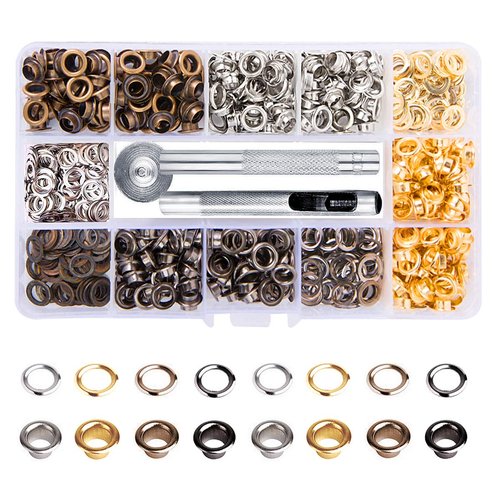 Metal Grommet Kit 3/16 inch 400Pcs Grommets Eyelets Sets with 3 Pieces Install Tool Kit and Box for Shoes Clothes Crafts Bag DIY Project 4 Colors