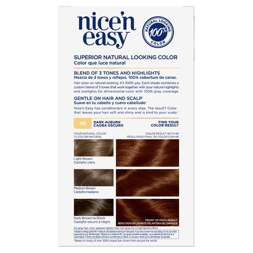 Clairol Nice'n Easy Permanent Hair Dye, 4R Dark Auburn Hair Color, Pack of 1