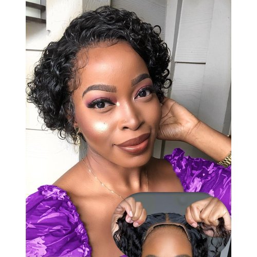 Pixie Cut Wig Human Hair 4X4 HD Lace Short Curly Wigs Wear and Go Glueless Wigs Pre Plucked Pre Cut Short Curly Glueless Bob Wigs Human Hair for Women
