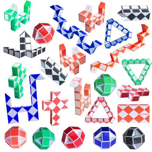 Laviesto 24 Pack 24 Blocks Magic Snake Cube,Mini Snake Ruler Twist Puzzle,Snake Speed Cube Toys for Kids,Party Favor,Fidget Sensory Toys,Random Color