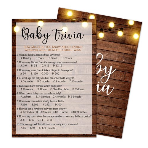 Baby Trivia Baby Shower Game, Gender Reveal Party Supplies, Vintage Wood Farmhouse Party Decorations,– 30 Game Cards 1 Answer Card (bb020-yx02)