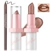 HOSAILY Metallic Dark Brown Lipstick Liner Set, Long Lasting Shiny Glitter Diamond Plump Lipstick Combos, Full Coverage High Impact Lip Color, Non Stick Cup Lightweight Lip Makeup for Women#8