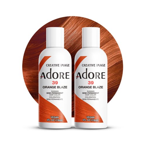 Adore Semi Permanent Hair Color - Vegan and Cruelty-Free Orange Hair Dye - 4 Fl Oz - 039 Orange Blaze (Pack of 2)