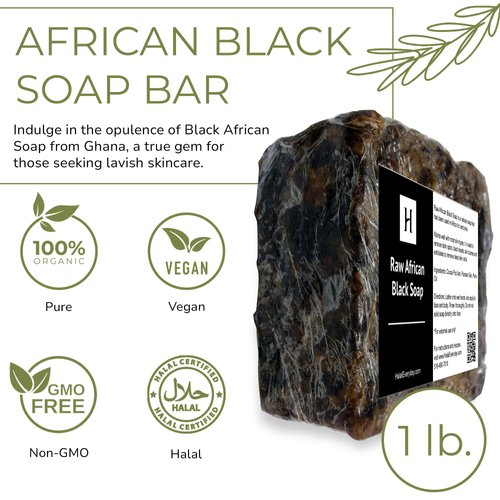 HalalEveryDay - Raw African Black Soap from Ghana, Black Soap with Shea Butter, Black African Soap for Nourished Skin, Natural African Black Soap Bar, 1 lb.