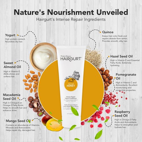 Hairgurt Intense Repair Yogurt Deep Conditioner - Almond-Honey - Natural Hair Care, Hair Products for Dry, Damaged, Frizzy Hair & Hair Growth - 237 ml
