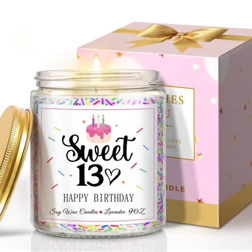 13th Birthday Gifts for Girls, Happy 13th Birthday Candle with Sprinkles, Unique 13th Birthday Gifts for Her Sister Best Friends Daughter Bestie Turning 13 Birthday Present