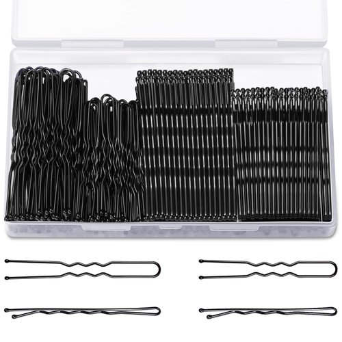 TsMADDTs Bobby Pins Hair Pins Kit, 200PCS Bobby Pins Black and U Hair Pins for Women, Black Hair Pins for Buns with Box, 2.4 Inch and 2 Inch