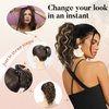 FLUFYMOOZ Ponytail Extension, 12" Short Claw Ponytail Extension Wavy Curly Jaw Clip in Pony tails Hair Extension Natural Synthetic Hairpiece for Women (Black Brown)