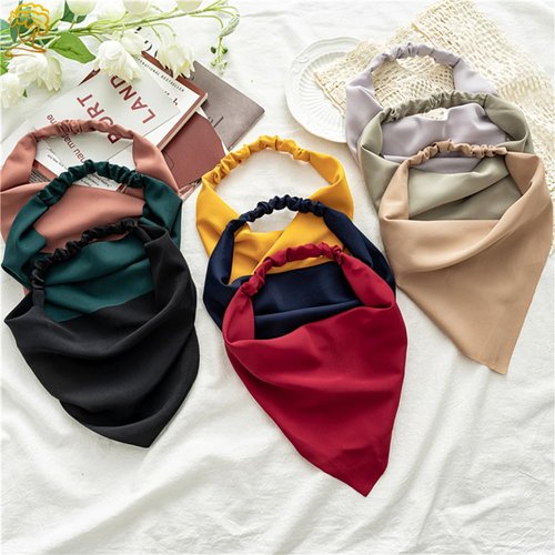 Funlovin Hair Scarf Headband for Women Hair Bandana Headscarves Triangle Elastic Headbands Bulk Chiffon Kerchief Hairband Non Slip Solid Color (9pcs)
