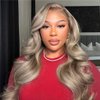 Ash Blonde with Silver Gray Highlight Lace Front Wig Human Hair 180% Density 13x4 Body Wave Mini Knots HD Invisible Lace Wig for Women Glueless Milk Tea Brown Colored with Silver Blonde Wigs 20 Inch