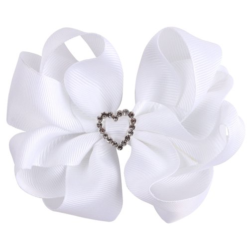 Baby Girls 4.3 inch Shiny bow Clips hairpin ribbon Teen Girls Cclip knotted Double Hair Clip hair accessory.(FJ41) (White)