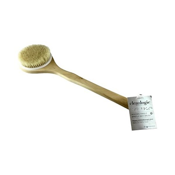 Clean Logic Wooden Handle Bristle Bath Brush (2 Pack)