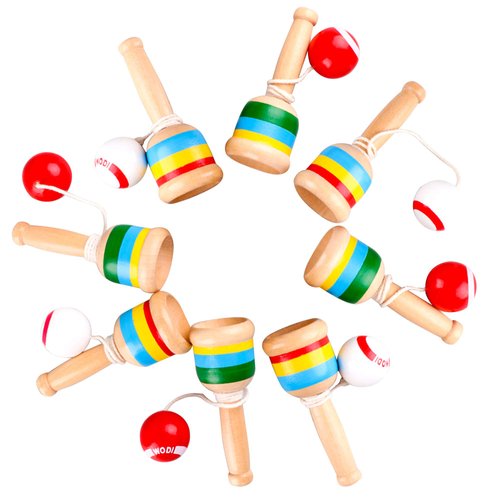 Haconba 8 Packs Wooden Catch Ball Game Ball Catching Cup Vintage Catch Game for Kids Hand Eye Coordination Educational Game, White and Red