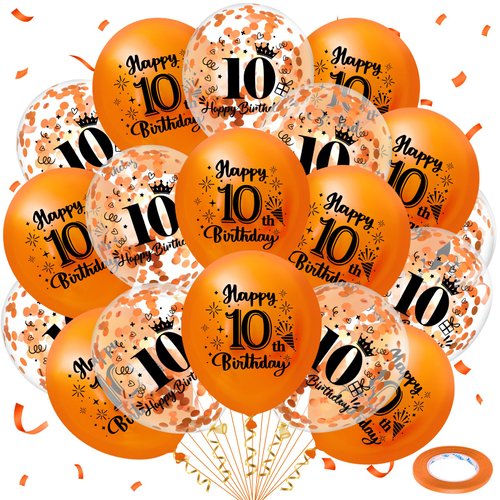 10th Birthday Balloons for Girls Boys 18Pcs Orange Happy 10th Birthday Latex Balloons Orange 10th Birthday Party Decorations for Kids 10th Birthday Anniversary Fall Halloween Party Supplies 12 Inch