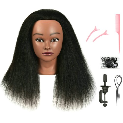 FUTAI Mannequin Head 100% Human Hair Manikin Cosmetology Makeup Doll Training Head with Table Clamp Stand for Hairdresser Practice Braiding Styling Coloring Curling Cutting Updos Display