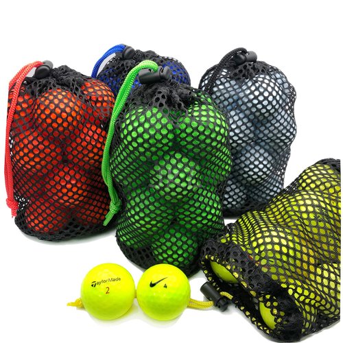 JKL 5 Pack Small Golf Ball Bags, Golf Mesh Bags,Sports Net Bag, Round Storage Bag,little nylon mesh bag,Colorful Drawstring mesh Bags for Golf accessories（Red Yellow Blue Green Black bag）