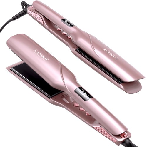 LANDOT Ceramic Flat Iron Hair Straightener: 1.75 Inch Wide Professional Flat Iron for All Hair Types - Adjustable Temp(250 ℉-450℉) Fast Heat up Dual Voltage Straightening Iron