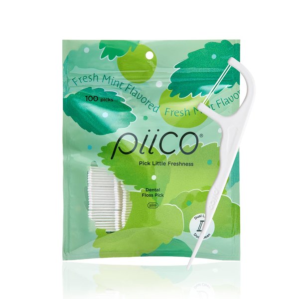 Piico Xylitol Floss Picks, 100 Count - Unbreakable, Shred-Resistant, Resealable, Unique Flavored Dental Flossers for Adults, Portable
