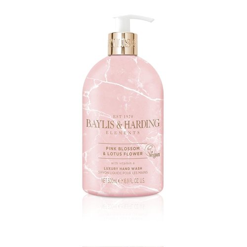 Baylis & Harding Liquid Hand Soap Wash with Dispenser, Elements, Pink Blossom & Lotus Flower, 16.9oz/500ml